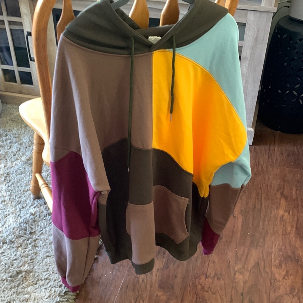 Colorblock Hoodie with Yellow and Teal Accents